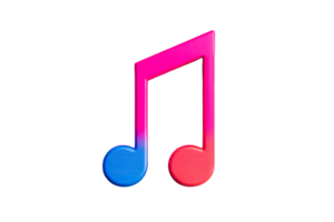 Colorful music note on a black background, cut out transparent png