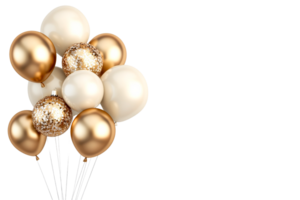 Balloons with shiny confetti on black background, cut out transparent png