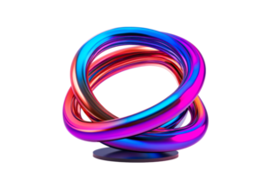 3D intertwined loop, rainbow shiny metallic sculpture, cut out transparent png