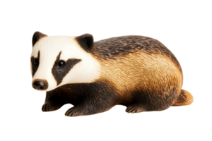 Badger figurine with realistic details on a black background, cut out transparent png