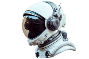 Futuristic astronaut's helmet with complex mechanisms , cut out transparent png