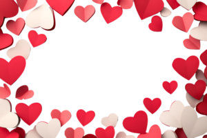 Red and white heart frame, decorative element, 3D render, cut out transparent png