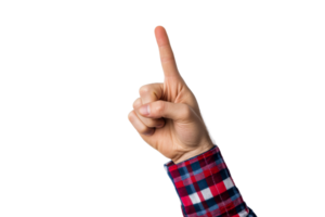 Hand with index finger pointing up gesture, advice, idea, cut out transparent png
