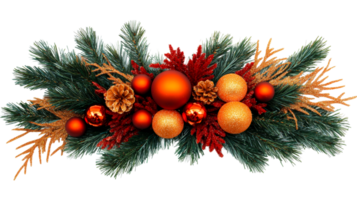 Christmas garland with ornaments and pine cones, cut out transparent png