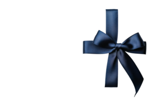 Dark blue ribbon bow and knot isolated on black background, cut out transparent png