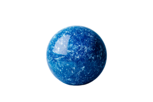 Abstract marbled sphere, blue marble pattern with sheen, cut out transparent png