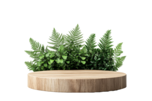 Podium with Wood Grain and Ferns, Cut Out Transparent png