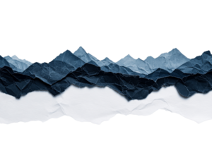 Torn paper landscape background with mountains and layers, cut out transparent png