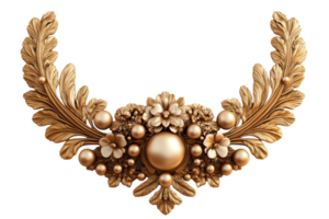Golden Baroque Ornament with Flowers and Beads, cut out transparent png