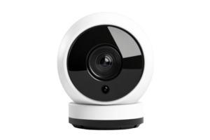 White surveillance camera with a modern design , cut out transparent png