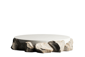 Stone podium with a round top, presentation platform, cut out transparent png