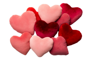 Fluffy pink heart pillows, romantic soft plush hearts, cut out transparent png