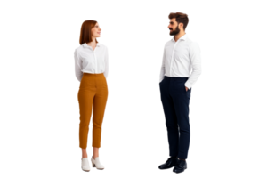 Elegant business professionals in formal wear looking at each other, cut out transparent png