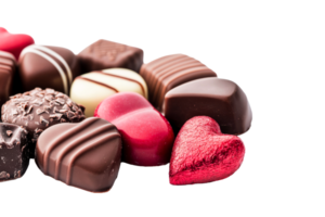 Assorted chocolates in heart shapes on a table png