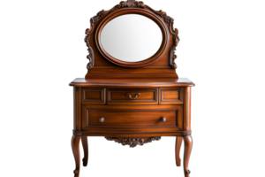Ornate wooden vanity with mirror png