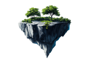 Floating island with lush greenery and rocks png