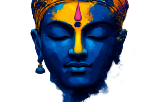 Colorful Buddha head with a serene expression png