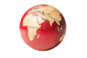 Globe with a red background depicting world map png