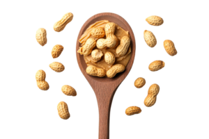 Peanut butter with whole peanuts in wooden spoon png