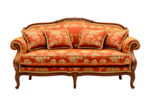 Elegant vintage sofa with decorative cushions png