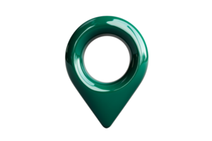 Shiny glossy green map pointer with a hole in the center, cut out transparent png