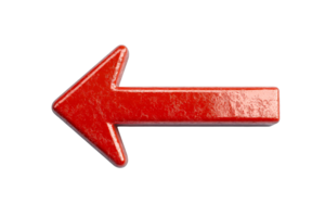 Red arrow pointing left with textured surface , cut out transparent png