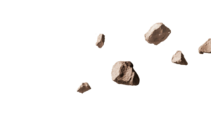 Floating rocks in a dark space, cut out transparent png