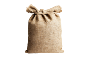 Burlap sack with tied knot, isolated element , cut out transparent png