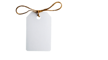 White tag with string on black background, close-up, copy space, cut out transparent png