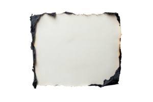 Burnt-edged paper on a black background, texture element, cut out transparent png