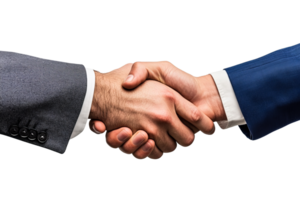 Handshake between two business partners in suits, cut out transparent png