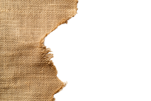 Burlap texture with a torn edge, rustic, rough, isolated, cut out transparent png