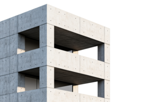 Modern brutalist architectural facade with rectangular windows, cut out transparent png
