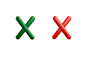 Red and Green X Marks, 3d rendering,isolated , cut out transparent png