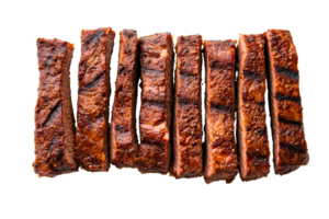 Grilled beef steak slices, well done and tasty appearance, cut out transparent png