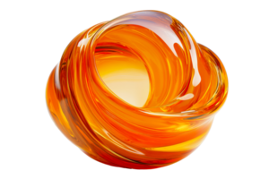 Orange glass torus knotted object, abstract shape, cut out transparent png