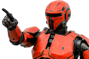 Orange Futuristic Robot Pointing Isolated, cut out transparent png