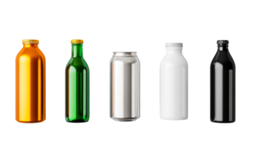 Assorted Colorful Bottles and Can Collection, Isolated, cut out transparent png