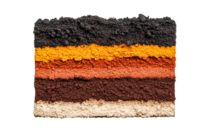 Soil cross-section with distinct layers and earth types, cut out transparent png