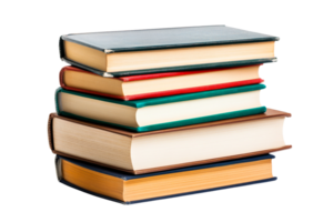 Stack of books with multicolored covers, cut out transparent png