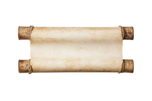 Vintage parchment scroll, message background, rustic paper sheet, cut out transparent png