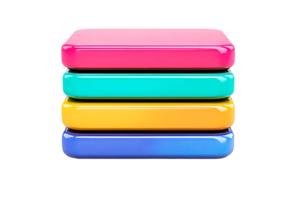 Stack of four colorful rectangular shapes, vivid hues, cut out transparent png