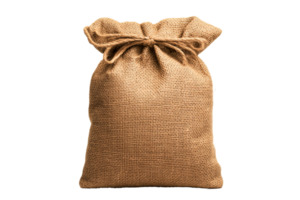 Burlap Sack Tied with Twine, Isolated on Black Background, cut out transparent png