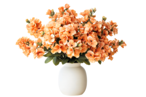 Bouquet of Peach Flowers in a White Vase, cut out transparent png