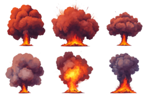 Mushroom clouds of nuclear explosions in various forms, cut out transparent png