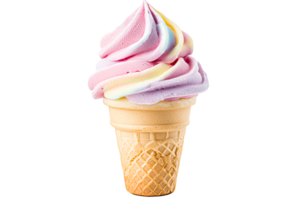 Colorful soft serve ice cream cone on black, cut out transparent png