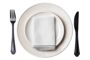 Elegant Table Setting with Plates and Silverware, cut out transparent png