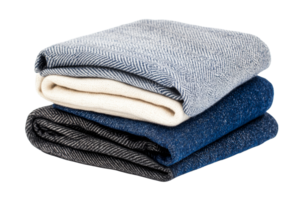 Stack of folded fabrics, textures and patterns, cut out transparent png
