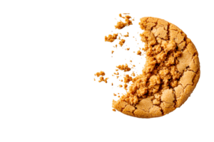 Half a ginger biscuit on black background, cut out transparent png