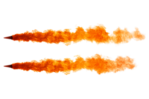 Fiery explosions from two rockets, danger, combustion, cut out transparent png
